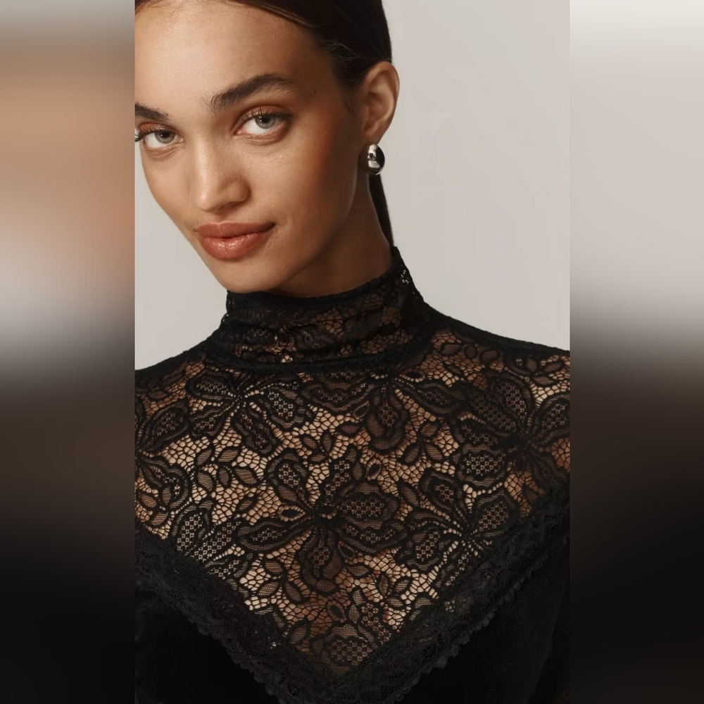 Nwt ANTHROPOLOGIE Elegant Black Lace Open-Back Dress- LARGE - Picture 5 of 14